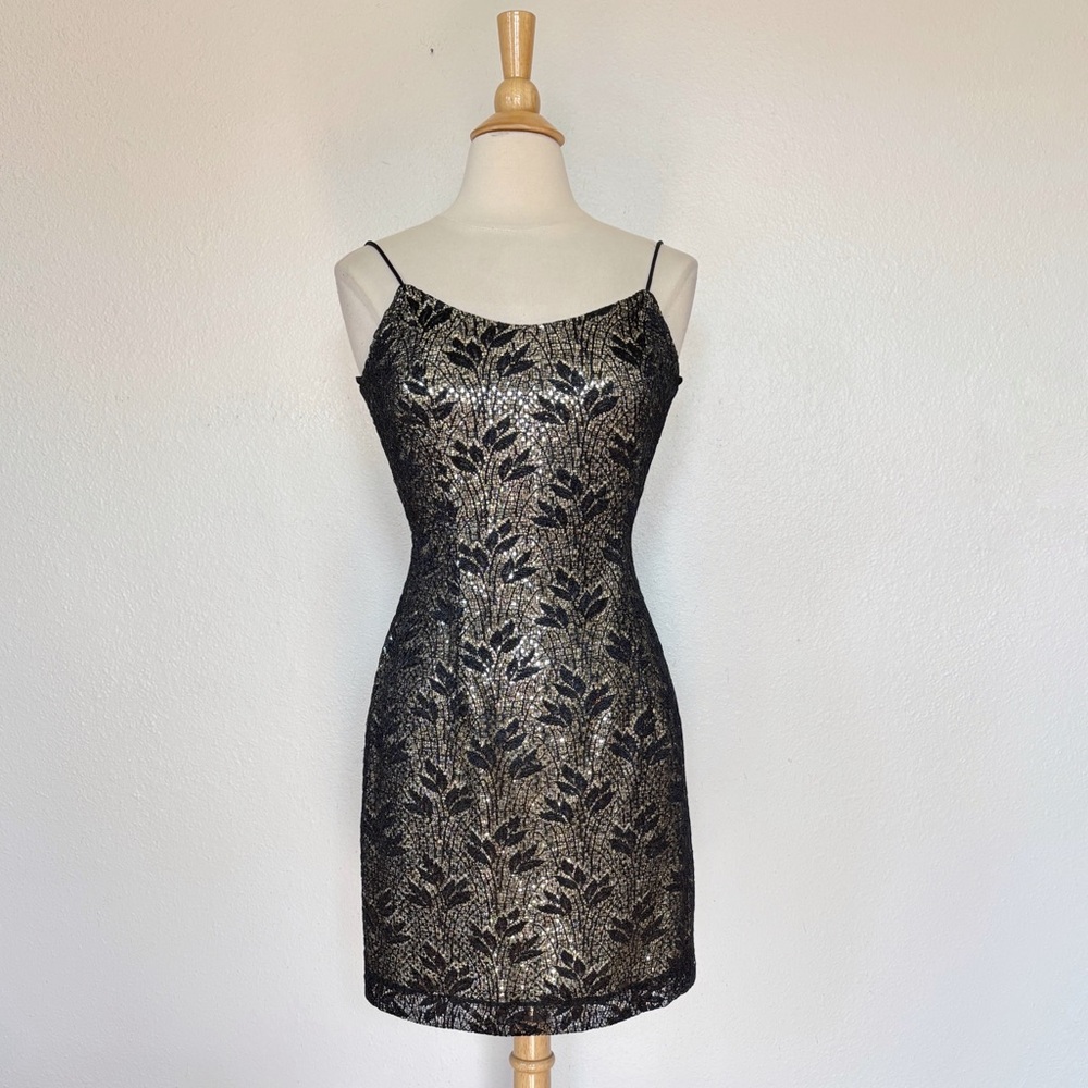 Vintage Black and Silver Sequin Lace Mini Cocktail Dress